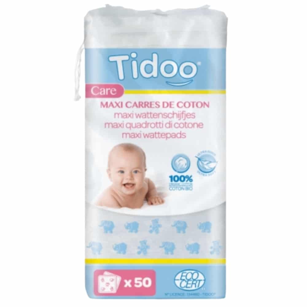 tidoo – care maxi carres de coton bio – 50u