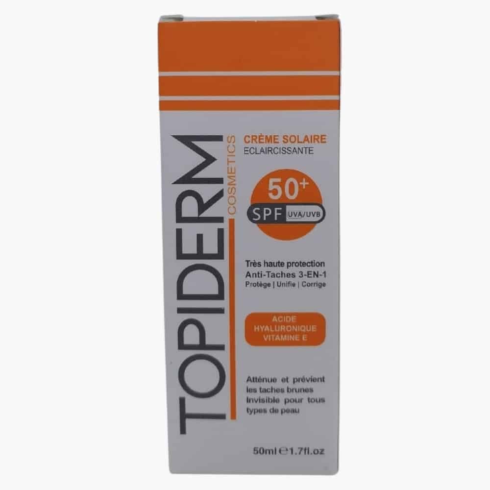 topiderm – creme solaire eclaircissante anti taches 3en1 spf50+ – 50ml