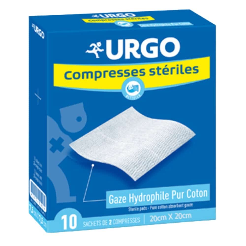 urgo – compresses steriles de gaze hydrophile pur coton 20x20cm – 10x2u