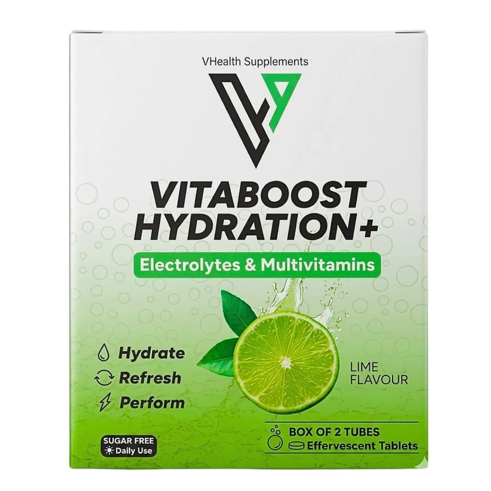vhealth – vitaboost hydration+ multivitamins lime box of 2 tubes