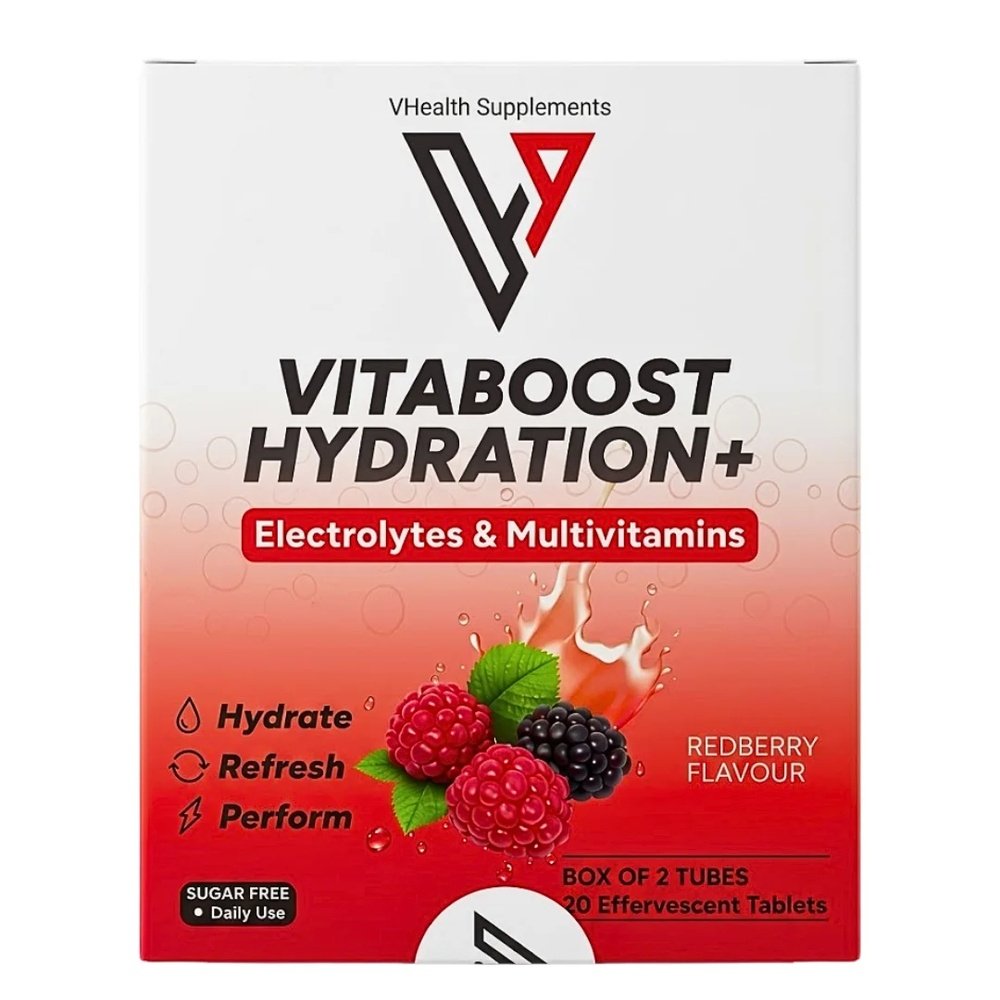 vhealth – vitaboost hydration+ multivitamins redberry box of 2 tubes