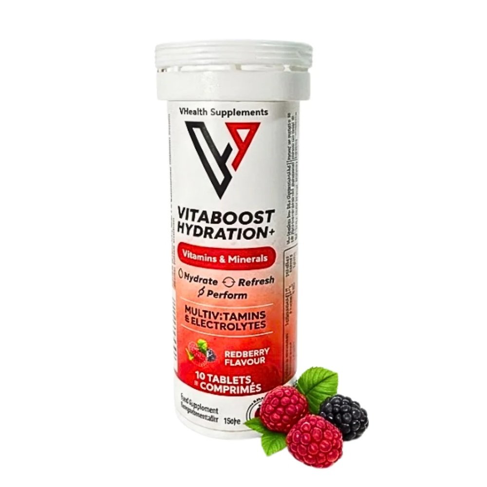 vhealth – vitaboost hydration+ multivitamins redberry gout fruit rouge – 10 comprimes