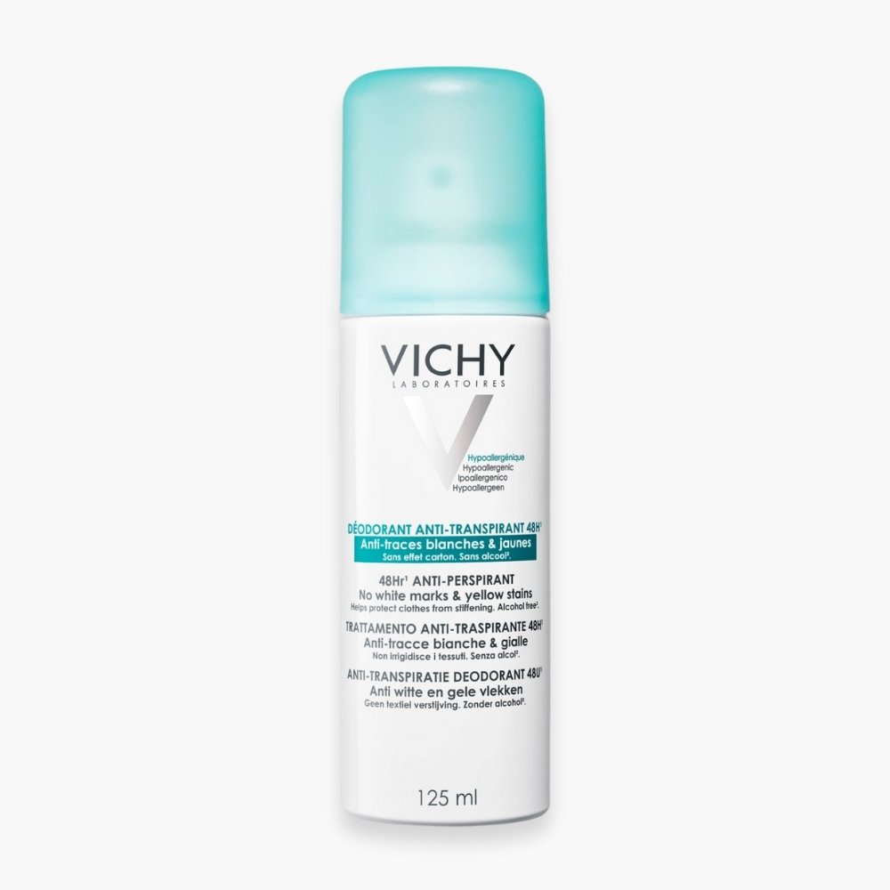 vichy – deodorant aerosol anti transpirant anti traces blanches et jaunes 48h – 125ml