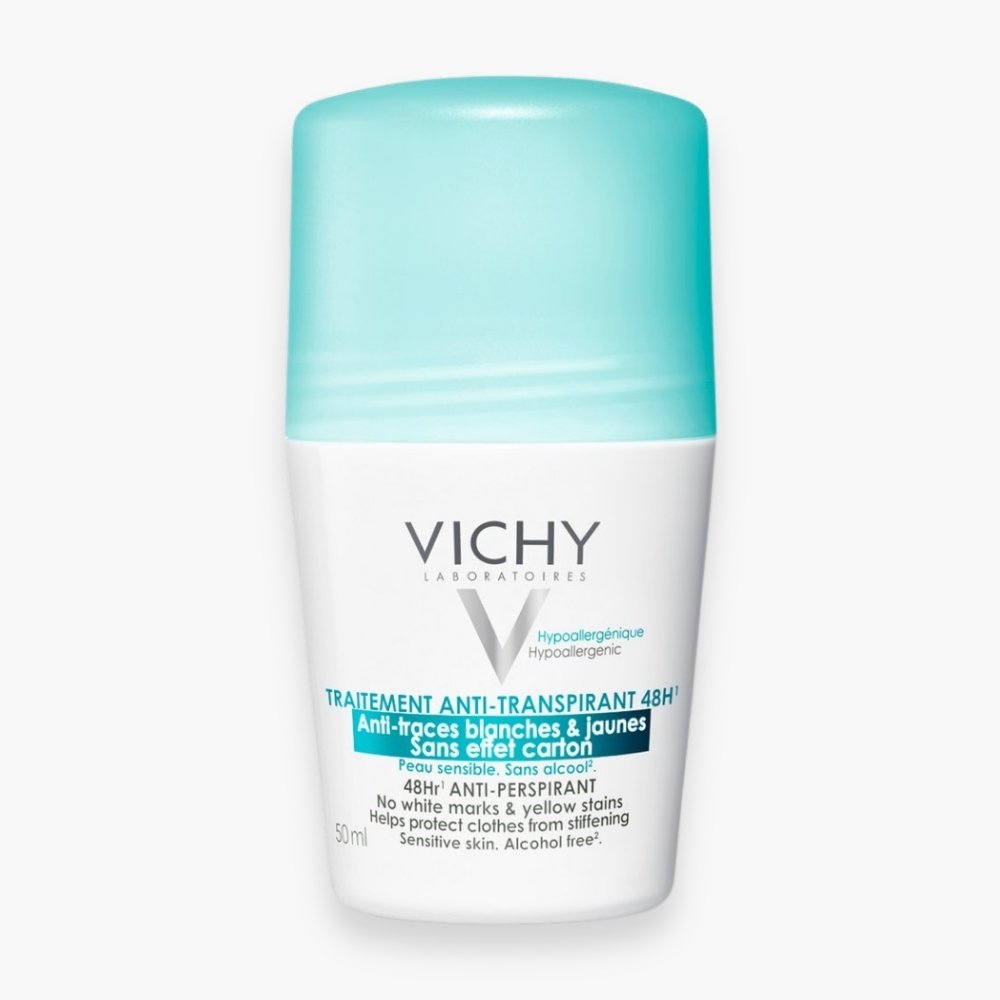 vichy – deodorant roll on traitement anti transpirant anti traces blanches et jaunes 48h – 50ml