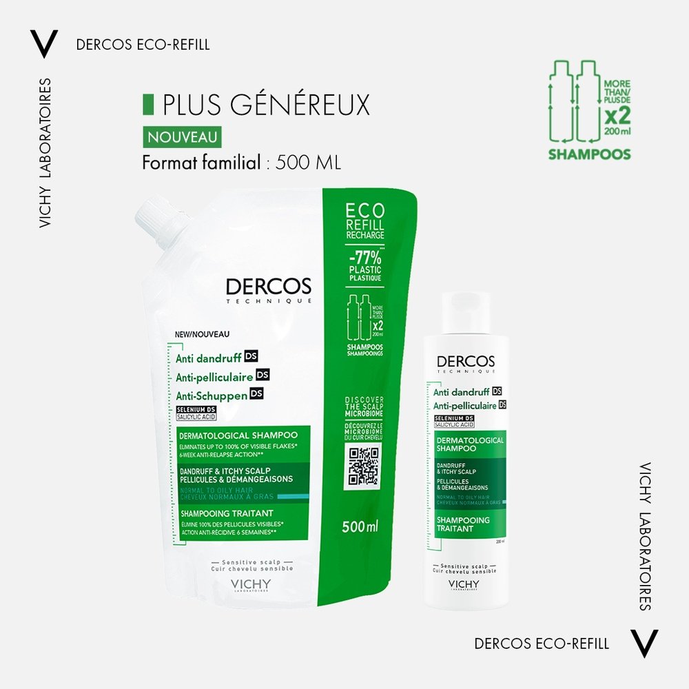 vichy – dercos ds shampoing traitant anti pelliculaire cheveux normaux a gras eco recharge – 390ml vichy – dercos ds shampoing traitant anti pelliculaire cheveux normaux a gras eco recharge – 390ml