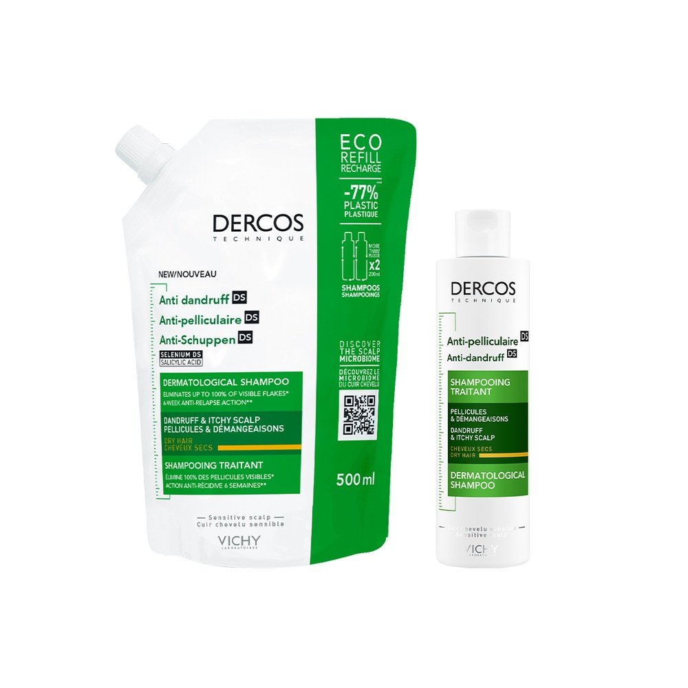 vichy – dercos ds shampoing traitant anti pelliculaire cheveux secs eco recharge – 390ml vichy – dercos ds shampoing traitant anti pelliculaire cheveux secs eco recharge – 390ml