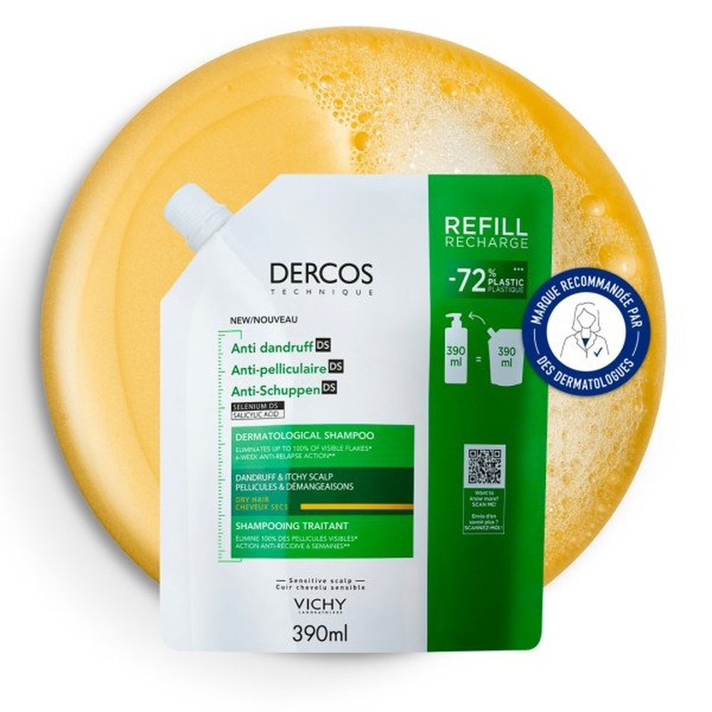 vichy – dercos ds shampoing traitant anti pelliculaire cheveux secs eco recharge – 390ml vichy – dercos ds shampoing traitant anti pelliculaire cheveux secs eco recharge – 390ml