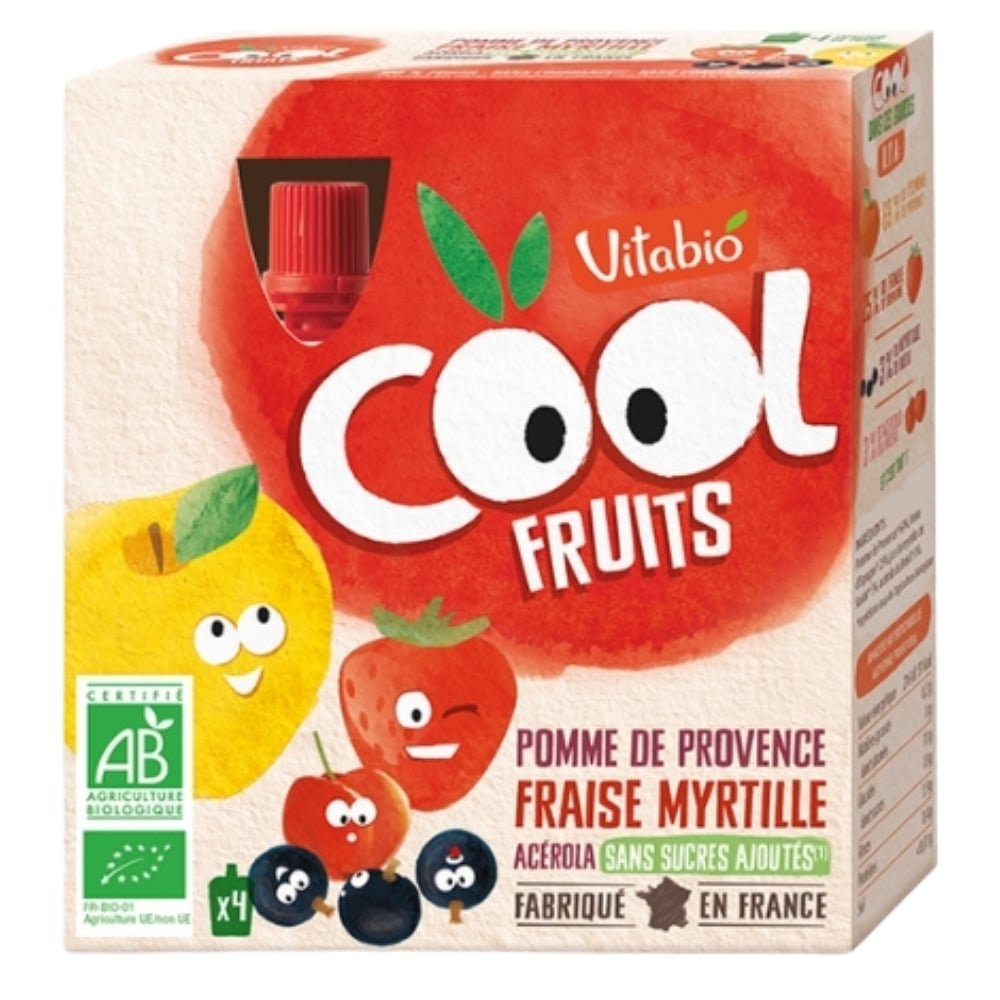 vitabio – cool fruits pomme de provence fraise, myrtille et acerola bio – 4x – 90g