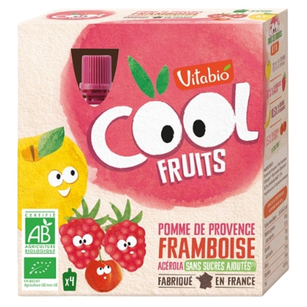 vitabio – cool fruits pomme de provence, framboise et acerola bio – 4x – 90g
