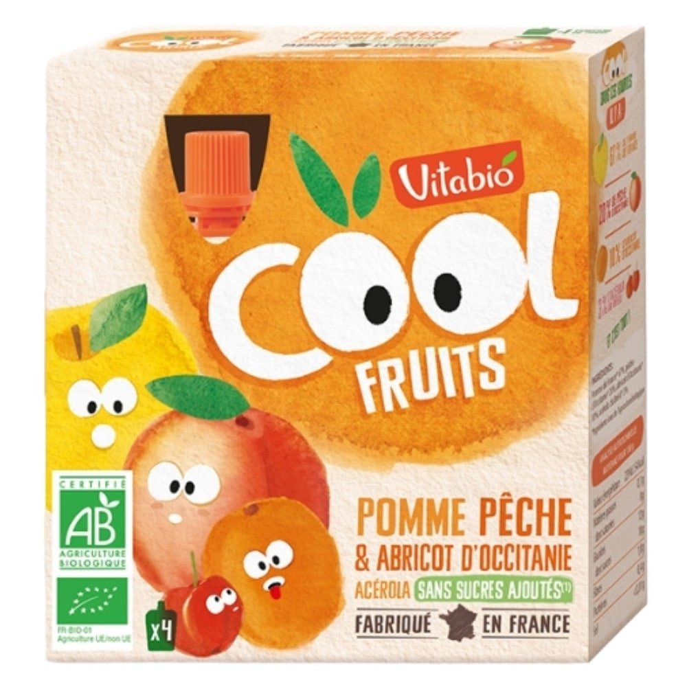 vitabio – cool fruits pomme, peche, abricot d’occitanie et acerola bio – 4x – 90g