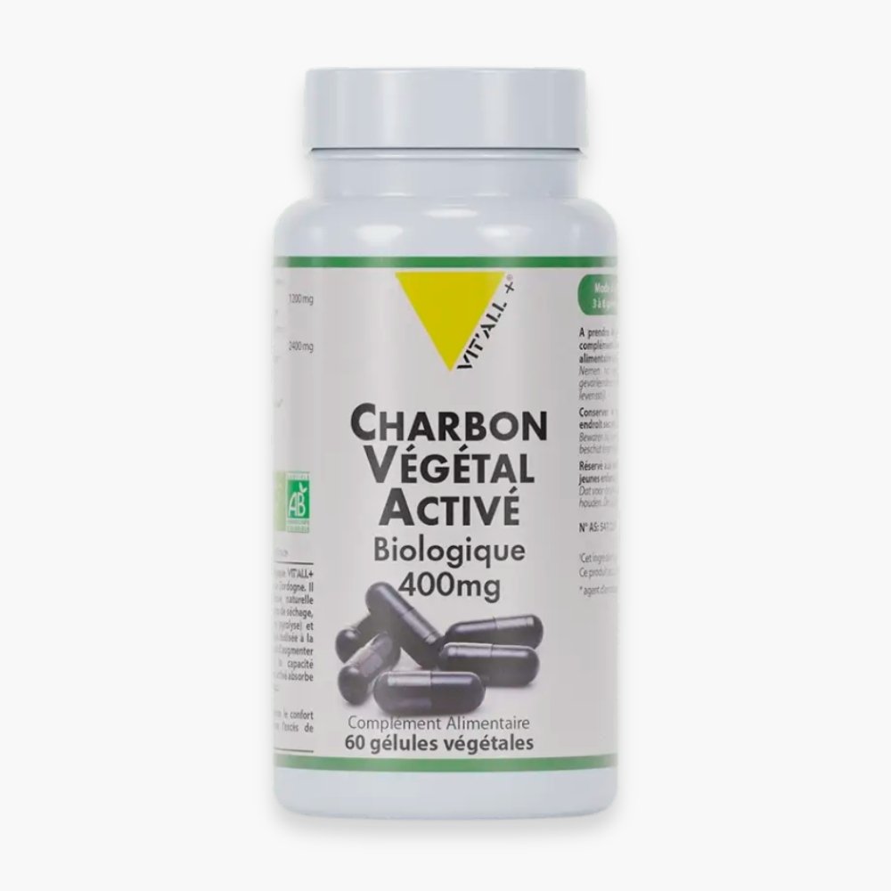 vitall+ – charbon vegetal active biologique 400mg – 60 gelules