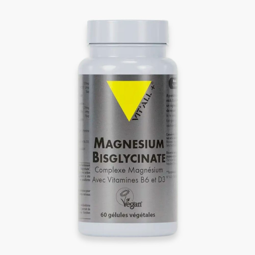 vitall+ – magnesium bisglycinate complexe vitamines b6 et d3 – 60 gelules