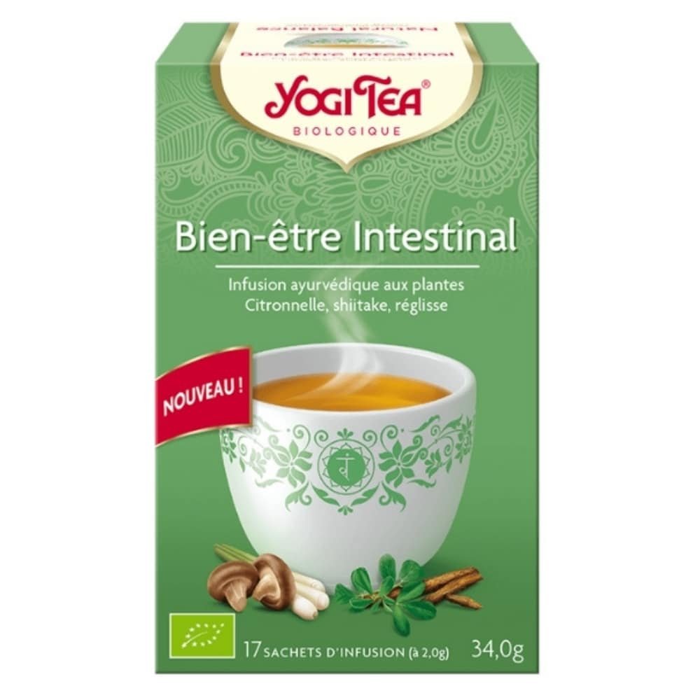 yogi tea – bien etre intestinal infusion ayurvedique citronnelle, shitake et reglisse sachets bio – 17u