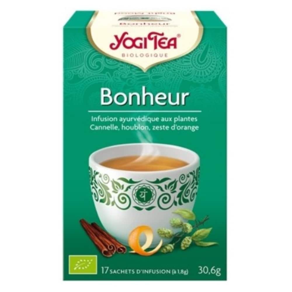 yogi tea – bonheur infusion ayurvedique cannelle, houblon et zeste d’orange sachets bio – 17u