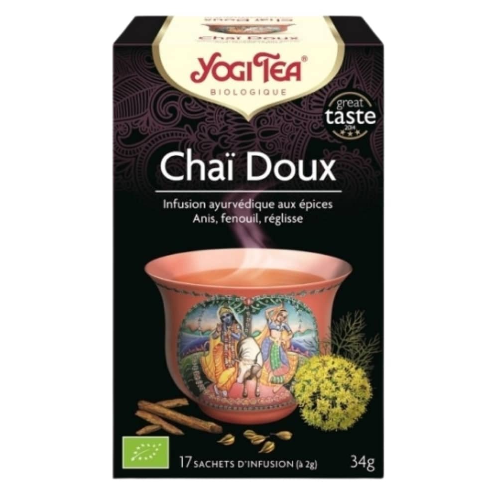 yogi tea – chai doux infusion ayurvedique anis, fenouil et reglisse sachets bio – 17u