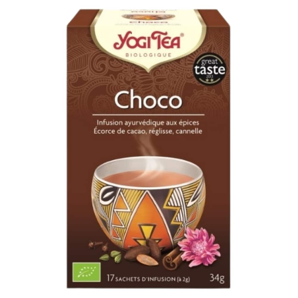 yogi tea – choco infusion ayurvedique ecorce de cacao, reglisse et cannelle sachets bio – 17u