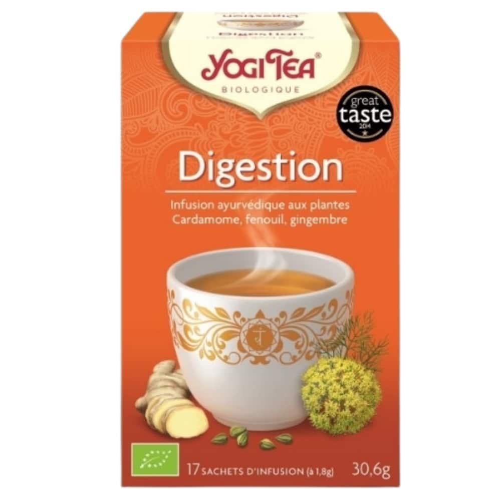 yogi tea – digestion infusion ayurvedique cardamome, fenouil et gingembre sachets bio – 17u