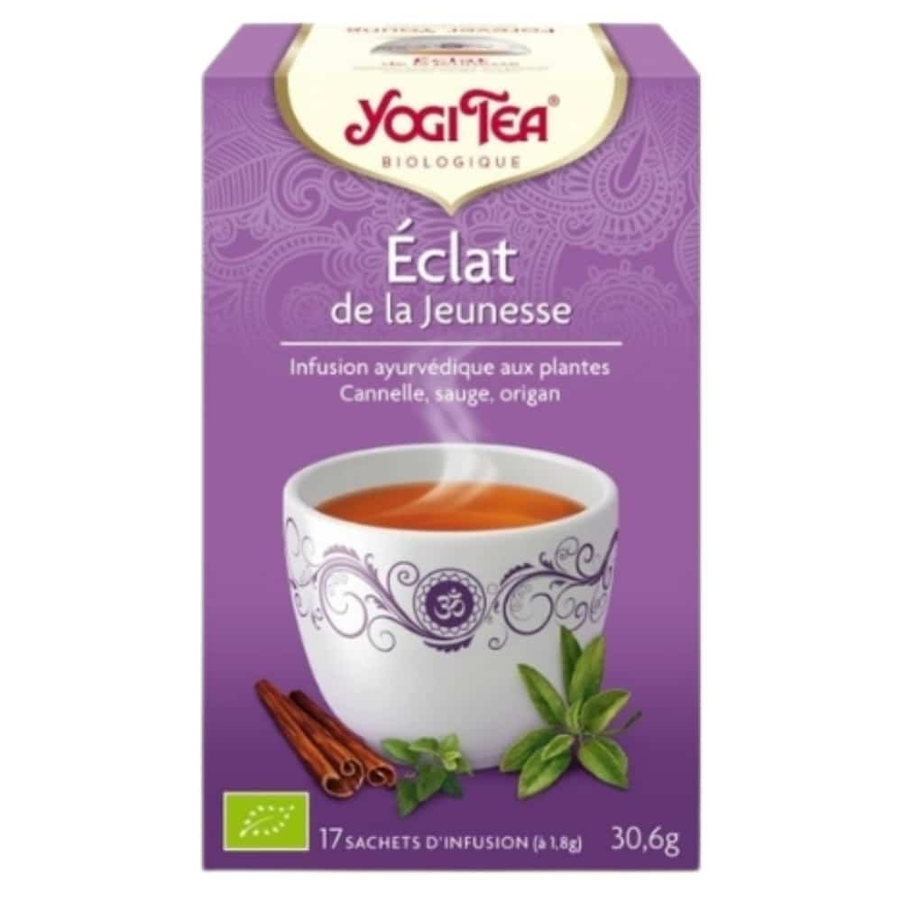 yogi tea – eclat de la jeunesse infusion ayurvedique cannelle, sauge et origan sachets bio – 17u