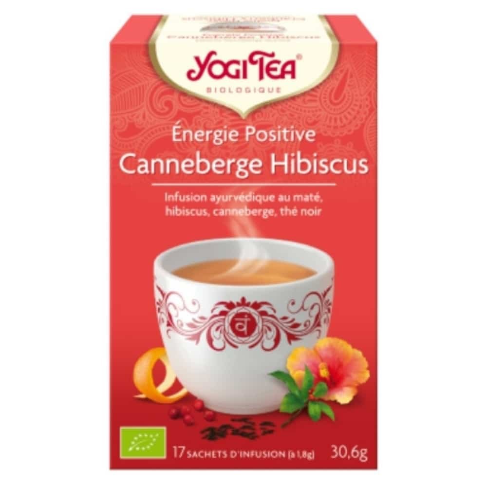 yogi tea – energie positive cranberry hibiscus infusion ayurvedique mate, hibiscus, canneberge et the noir sachets bio – 17u