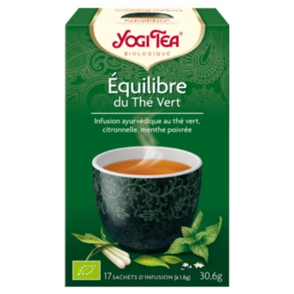 yogi tea – equilibre du the vert infusion ayurvedique the vert, citronnelle et menthe poivree sachets bio – 17u