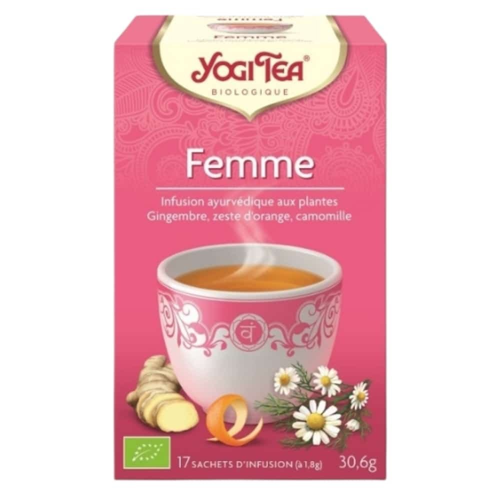 yogi tea – femme infusion ayurvedique gingembre, zeste d’orange et camomille sachets bio – 17u