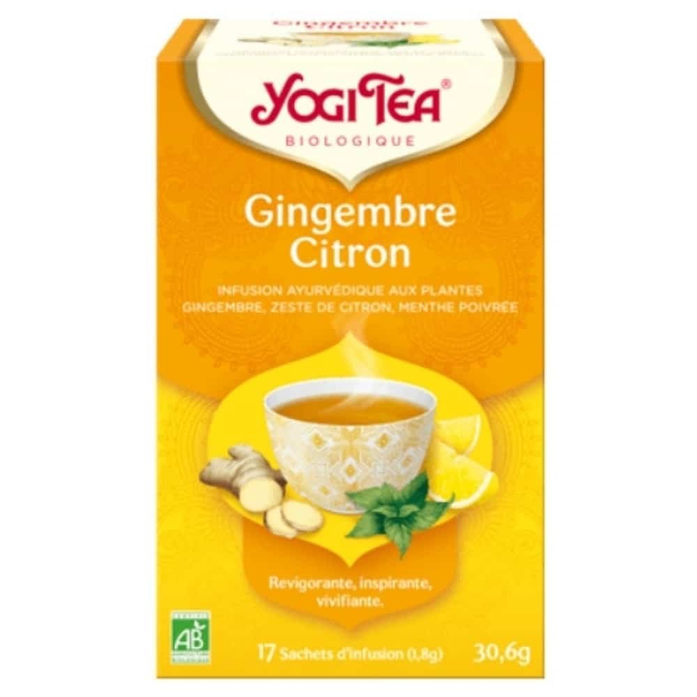 yogi tea – gingembre citron infusion ayurvedique gingembre, zeste de menthe poivree sachets bio – 17u