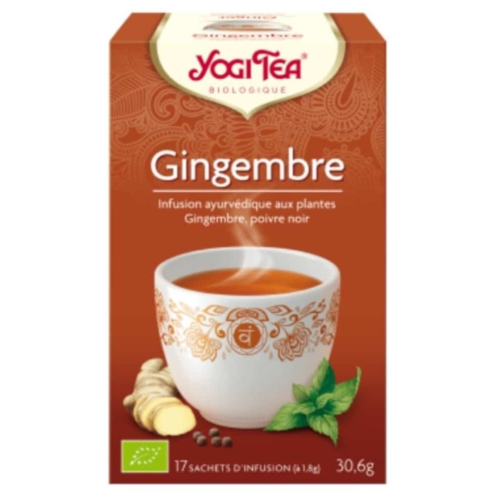yogi tea – gingembre infusion ayurvedique gingembre et poivre noir sachets bio – 17u