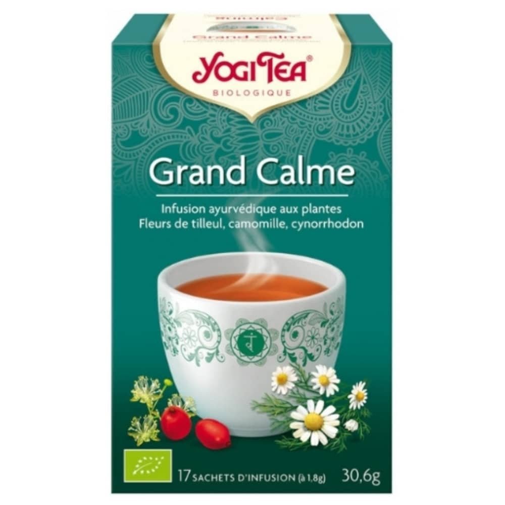 yogi tea – grand calme infusion ayurvedique fleurs de tilleul, camomille et cynorrhodon sachets bio – 17u
