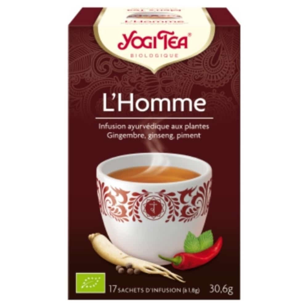 yogi tea – l’homme infusion ayurvedique gingembre, ginseng et piment sachets bio – 17u