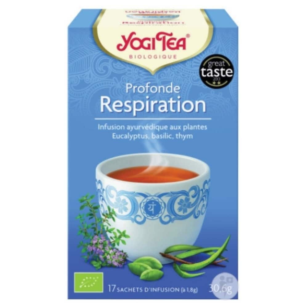yogi tea – profonde respiration infusion ayurvedique eucalyptus, basilic et thym sachets bio – 17u