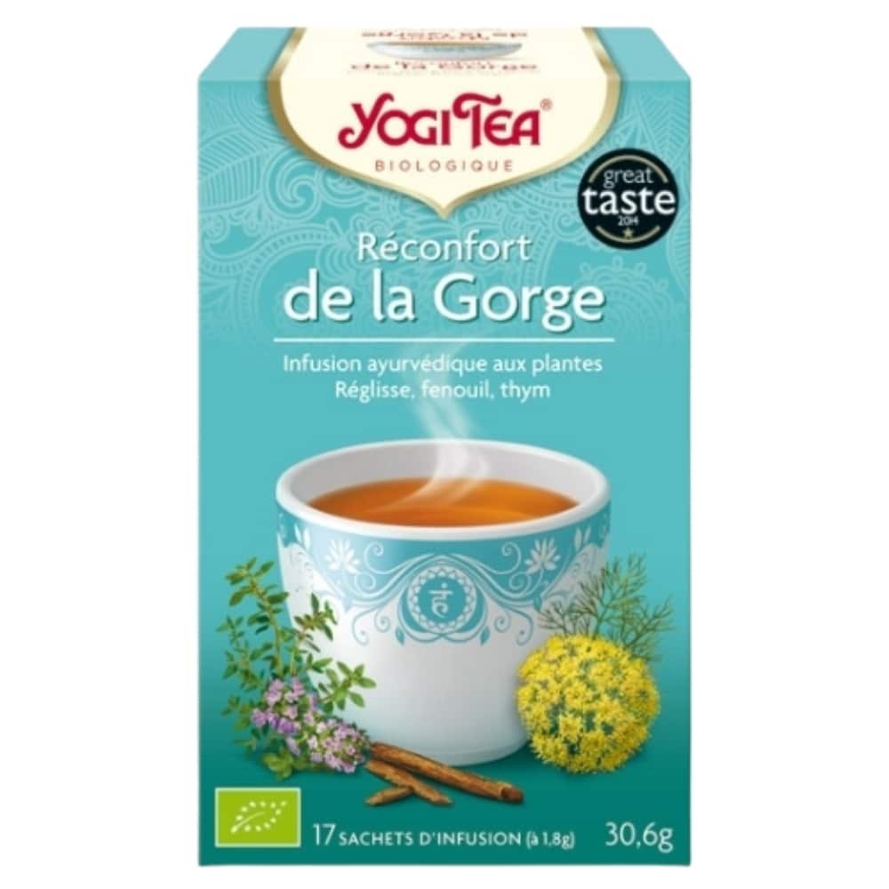 yogi tea – reconfort de la gorge infusion ayurvedique reglisse, fenouil et thym sachets bio – 17u