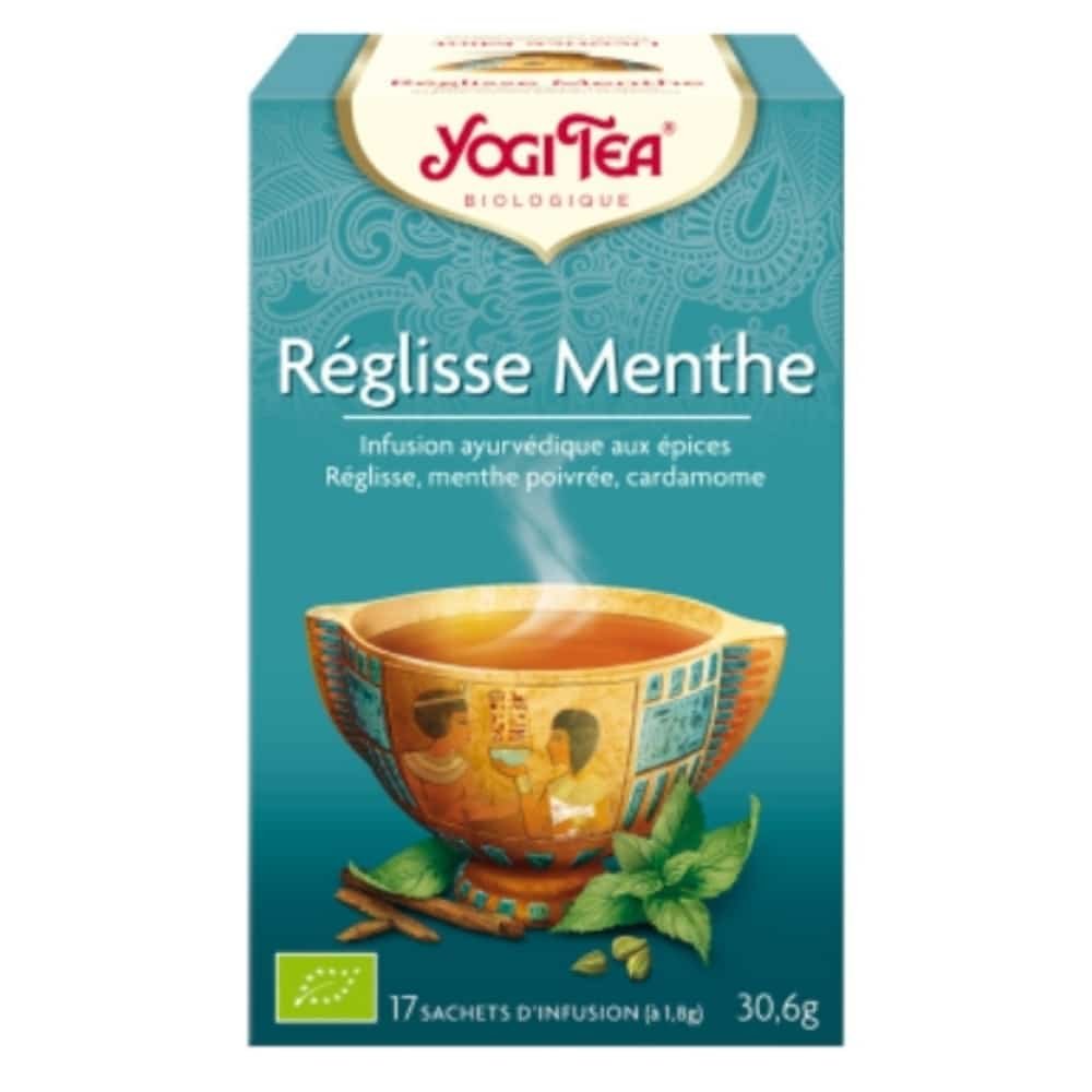 yogi tea – reglisse menthe infusion ayurvedique reglisse, menthe poivree et cardamome sachets bio – 17u