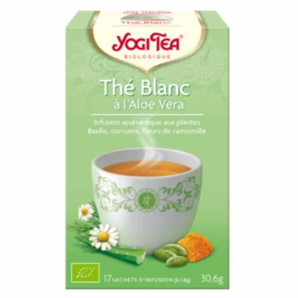 yogi tea – the blanc a l’aloe vera infusion ayurvedique basilic, curcuma et fleurs de camomille sachets bio – 17u