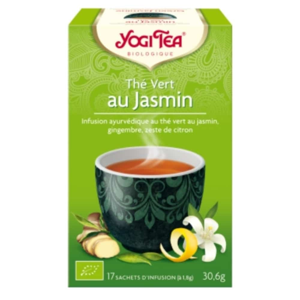 yogi tea – the vert au jasmin infusion ayurvedique the vert, jasmin, gingembre et zeste de citron sachets bio – 17u